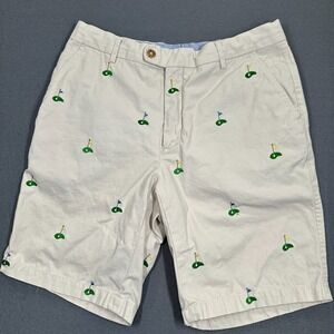 J. McLaughlin Chino Shorts Mens 33 Beige Golf Flag Embroidery Flat Front Outdoor